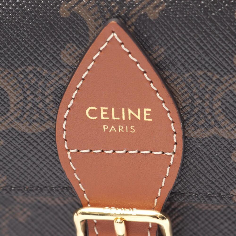 Celine Folco Triomphe Shoulder Bag Canvas Leather Black Brown - Picture 4 of 4